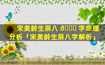 宋美龄生辰八 🐝 字命理分析「宋美龄生辰八字解析」
